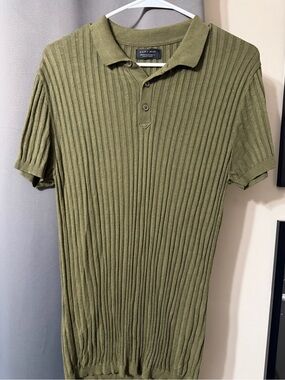 Zara Olive Green Ribbed Polo